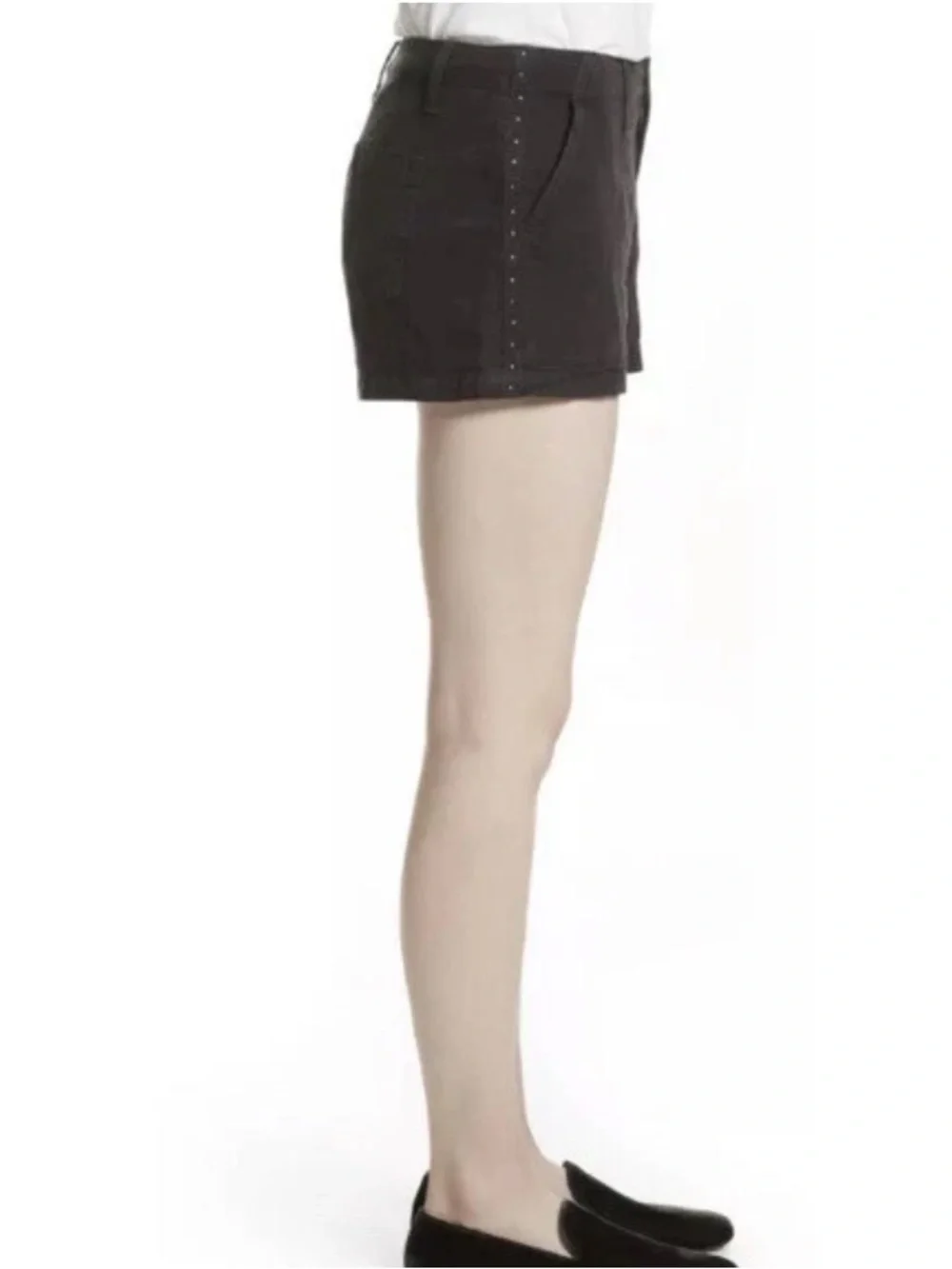 Joie Wilma Black Faded Linen Blend Studded Side Trim Shorts Sz 4 [CH]